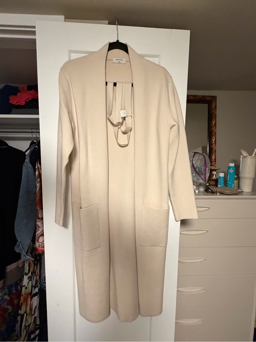 Aritzia (Banting) Long Open-Front Cream Knit Cardigan Coat